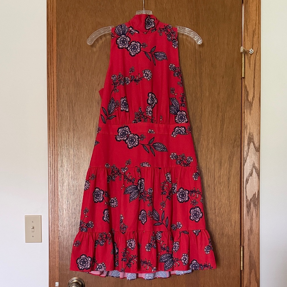 Eliza J Red Dress with Navy Floral Trim